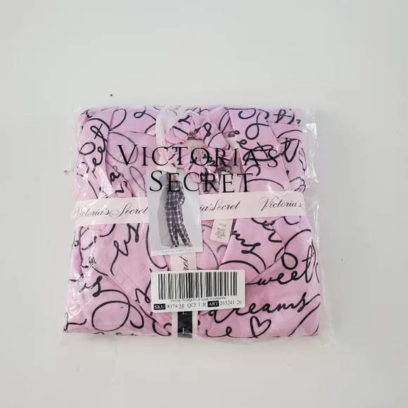 VICTORIA'S SECRET Pink Flora Sweet Dreams Script Flannel Long PJ Set - Picture 4 of 4